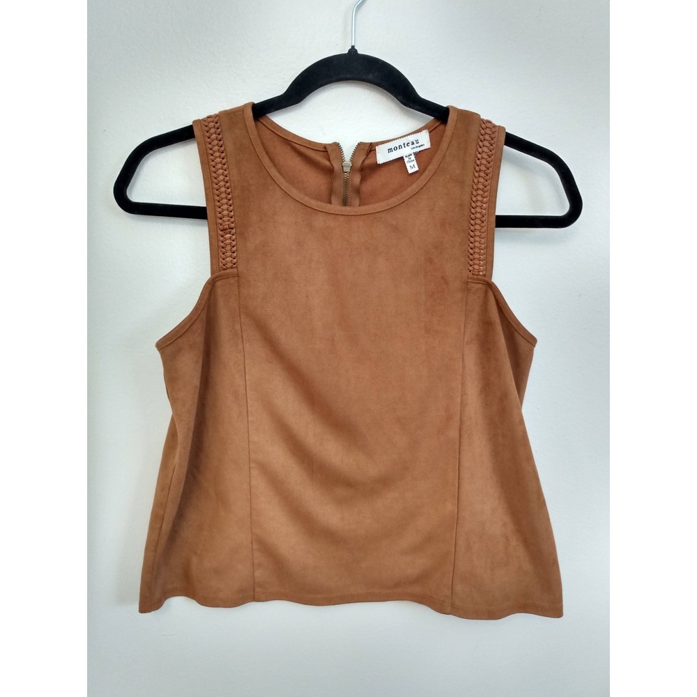 EARTHY‎ Cowgirl Faux Suede Medium Tank Top Cognac Modern Boho Minimalist Tactile